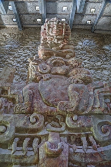 Painted stucco frieze, 55 feet long, inside Structure I, Classic Period, Balamku