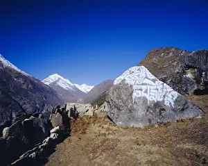 Painted Sutras (Mahayana Buddhist scriptures) on rocks