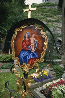Cemeteries Prints: Painted tomb plate, St. Peters Cemetery, Salzburg, Austria, Europe