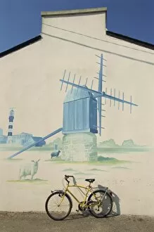 Painted wall, Ouessant Island, Finistere, Brittany, France, Europe
