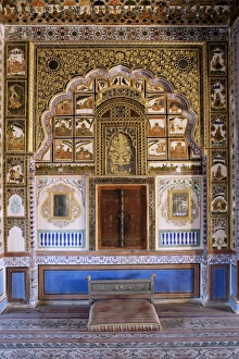 Rajput Prints: Painted wall and raised plaster work which has been gilded