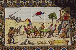 New Castile Prints: Painted wall tiles of Don Quixote, Toledo, Castilla La Mancha, Spain, Europe