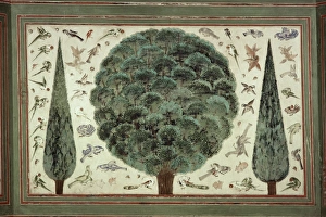 Samode Prints: Detail of painted walls in the Sultan Mahal