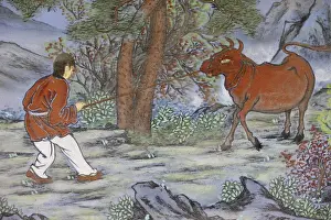 Details Prints: Painting of catching the Ox, from the ten Ox Herding Pictures of Zen Buddhism