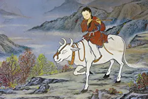 Details Prints: Painting of coming home on the Oxs back, from the ten Ox Herding Pictures of Zen