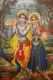 Animal Representation Prints: Painting depicting Hindu god Krishna with Radha, Vrindavan, Uttar Pradesh, India, Asia