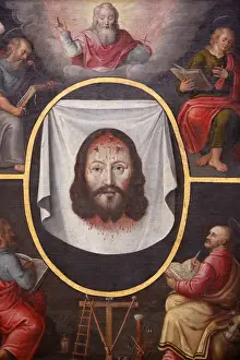 Lille Prints: Painting depicting Jesus, God and the four Evangelists in Notre Dame de la Treille