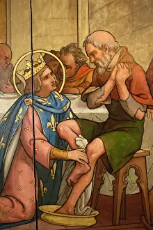 Washin G Prints: Painting depicting St. Louis washing a paupers feet in Notre-Dame de Paris cathedral Treasure Museum