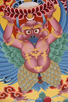 Human Representation Prints: Painting of Garuda, Kopan monastery, Kathmandu, Nepal, Asia