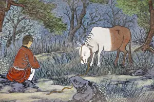 Details Prints: Painting of herding the Ox, from the ten Ox Herding Pictures of Zen Buddhism
