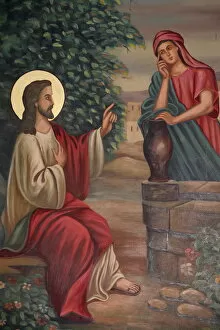 Images Dated 18th September 2007: Painting of Jesus and the Samaritan woman, St. Anthony Coptic church, Jerusalem, Israel
