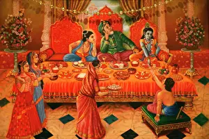 Hindu Prints: Painting in the London ISKCON Hindu temple of Krishna with his brother Balaram