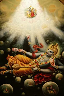 London Gallery: Painting in the London ISKCON Hindu temple of Mahavishnu, London, England, United Kingdom