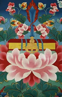 Images Dated 25th July 2007: Painting of lotus flower, sword of knowledge and sacred text, Kopan monastery, Kathmandu