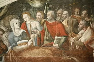 Images Dated 10th February 2000: Detail of painting by Thomas Pot dating from 1563 of the Death of Mary, Chapter House