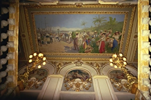 Ceilings Prints: Painting by Villa showing exports, National Theatre, Costa Rica, Central America