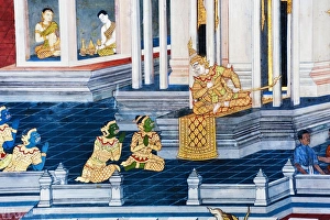 Painted Image Prints: Detail of painting on the walls, The Grand Palace, Bangkok, Thailand, Southeast Asia, Asia