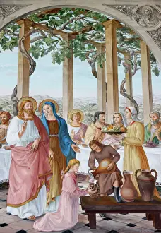 Human Representation Prints: Painting of the Wedding at Cana, in the Visitation Church in Ein Kerem, Israel
