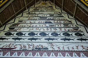 Central Pacific Prints: Detail of paintings on the Oldest Bai of Palau