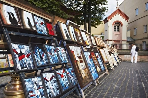 Vilnius Prints: Paintings for sale at Craft Market, Vilnius, Lithuania, Baltic States, Europe