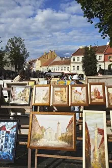 Images Dated 8th August 2009: Paintings for sale at Craft Market, Vilnius, Lithuania, Baltic States, Europe