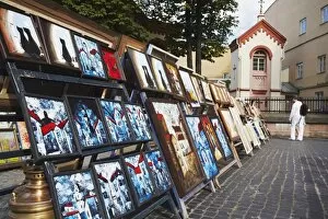 Images Dated 8th August 2009: Paintings for sale at Craft Market, Vilnius, Lithuania, Baltic States, Europe
