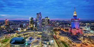 Warsaw Prints: Palace of Culture and Science and City Centre Skyline at dusk