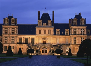 Seine Et Marne Prints: The Palace of Fontainebleau illuminated at night, UNESCO World Heritage Site