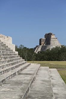 Stepped Prints: Palace of the Governor on the left and Pyramid of the Magician beyond, Uxmal, Mayan