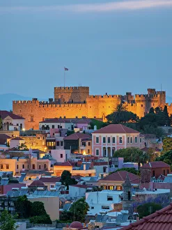 Rhodes Prints: Palace of the Grand Master of the Knights of Rhodes at dusk