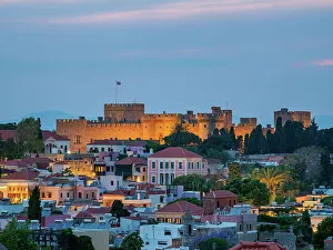 Rhodes Prints: Palace of the Grand Master of the Knights of Rhodes at dusk