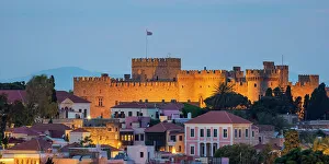 Rhodes Prints: Palace of the Grand Master of the Knights of Rhodes at dusk