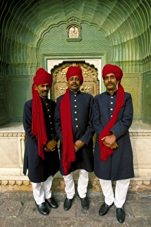 City Palace Prints: Palace guards in turbans at the ornate Peacock Gateway