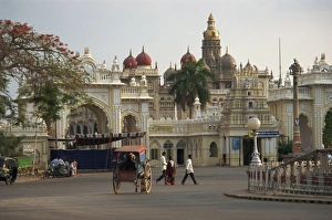 Mysore Prints: Palace and New Statue Circle, Mysore, Karnataka state, India, Asia