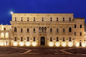 Salento Prints: Palace in Piazza del Duomo square of Lecce at blue hour, Salento, Apulia, Italy, Europe