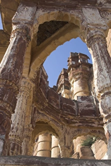 Jodhpur Prints: Palace towers of Meherangarh fort seen through remains