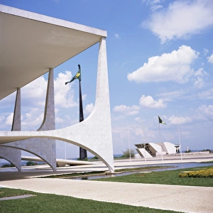 Brasilia Prints: Palacio do Planalto in foreground, Brasilia, UNESCO World Heritage Site