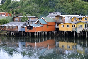 Stilt House Prints: A palafita stilt village in Castro, Chiloe Island, northern Patagonia, Chile, South