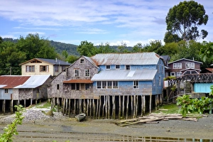 Stilt House Prints: Palafita stilt wooden houses on Chiloe Island, Northern Patagonia, Chile, South America