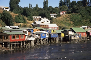 Stilt House Prints: Palafitos, Castro, Chiloe Island, Chile, South America