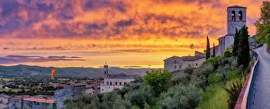 Enchanting Prints: Palazzo dei Consoli (Palace of the Consuls) and Cathedral at sunset, Gubbio, Umbria, Italy