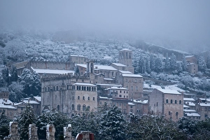 Stillness Prints: Palazzo dei Consoli (Palace of the Consuls) with snow, Gubbio, Umbria, Italy