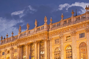 Turin Prints: Palazzo Madama lit up at night, Turin, Piedmont, Italy, Europe