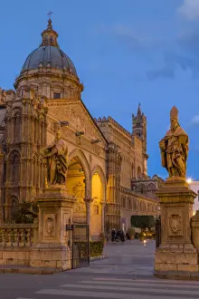 Balustrade Prints: The Palermo Cathedral (UNESCO World Heritage Site) at dawn, Palermo, Sicily, Italy