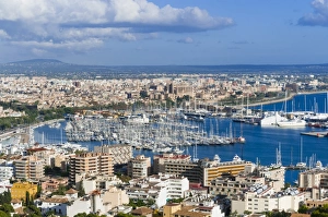 Palma de Majorca harbor bay from Bellver Castle, Palma de Mallorca, Majorca, Balearic Islands, Spain, Europe