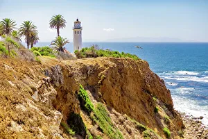 Lighthouses Prints: Palos Verdes coast with lighthouse, California, United States of America, North America