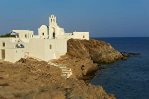 Greek Flag Prints: Panagia Chryssopigi monastery, Sifnos, Cyclades Islands, Greek Islands