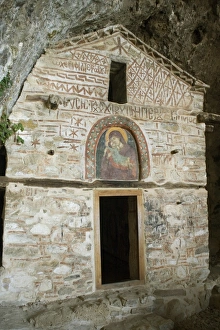 Hermitage Prints: Panagia Eleoussa cave hermitage, Prespa lakes, Macedonia, Greece, Europe