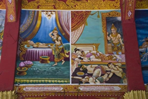 Vientiane Prints: Panel paintings, Wat Ong Yeu, Vientiane, Laos, Indochina, Southeast Asia, Asia