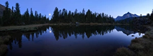 Province Of Sondrio Prints: Panorama of the blue Lake Mufule lit by the moon, Malenco Valley, Province of Sondrio